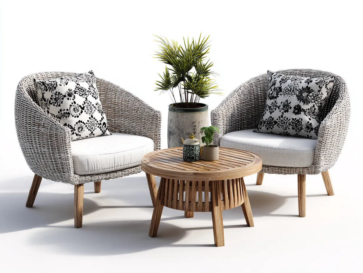 Divano da esterno in rattan con tavolino 70x70x40 cm - grigio-legno - design moderno-Airyive