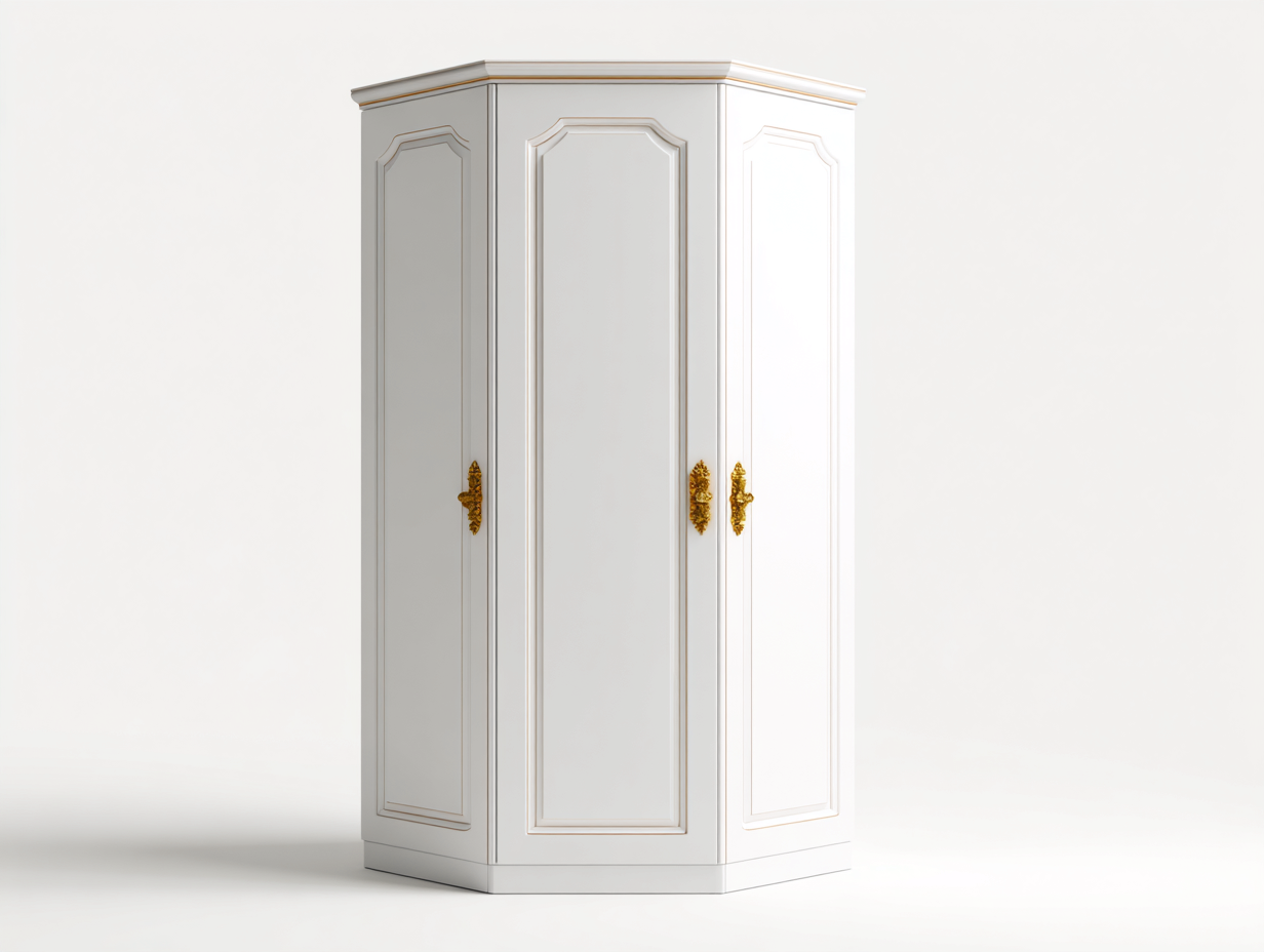 Armadio angolare con 3 ante 100x100x200 cm - bianco-oro - design classico-Airyive