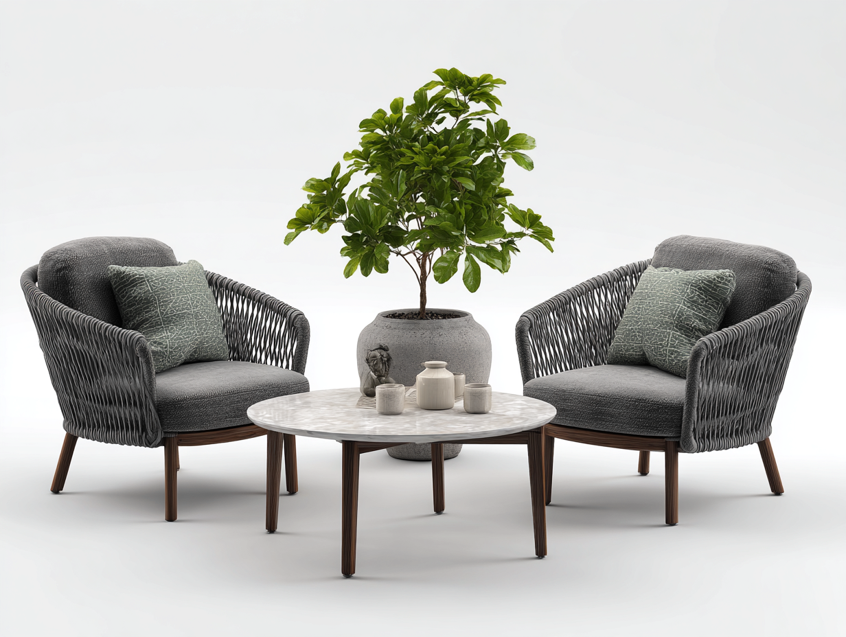 Divano da esterno con tavolino dal design moderno 170x80x75 cm - grigio-marrone-bianco - stile contemporaneo per giardino-Airyive