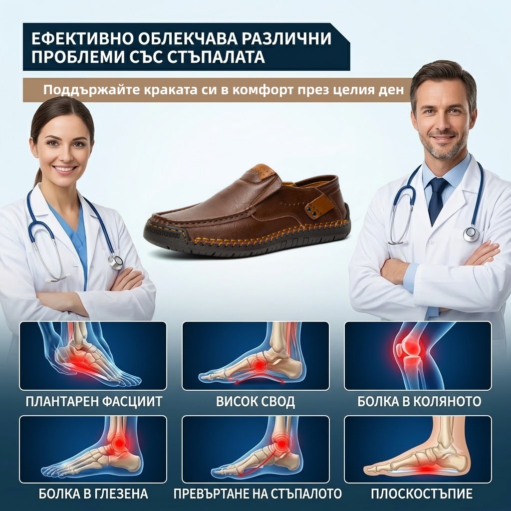 (🔥60% отстъпка днес - не пропускайте!) PANCALLS® - Мъжки кожени ортопедични обувки ✅ Край на болката в краката, комфорт през целия ден!
