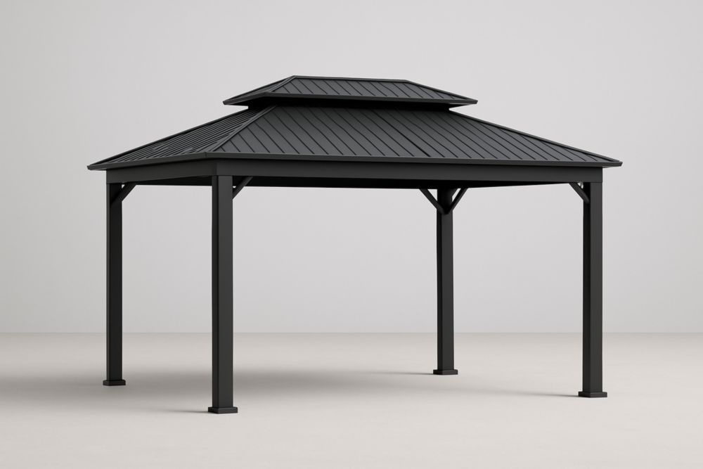 Gazebo in Acciaio e Alluminio Nero 400x300x260 cm(Lu×L×H)
