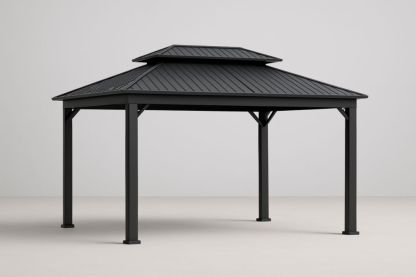 Gazebo in Acciaio e Alluminio Nero 400x300x260 cm(Lu×L×H)