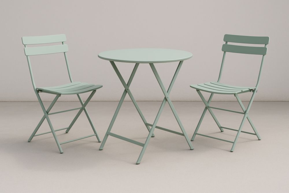 Set tavolo rotondo e sedie pieghevoli in alluminio verde 3 pezzi