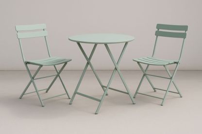 Set tavolo rotondo e sedie pieghevoli in alluminio verde 3 pezzi