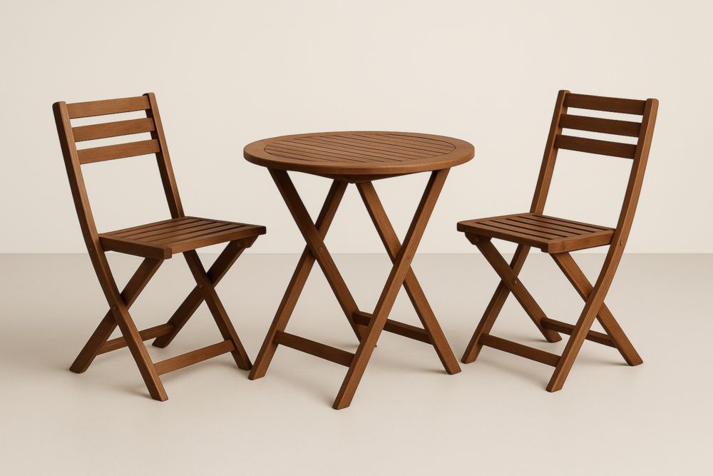 Set di Tavolo e Sedie Pieghevoli in Legno massello Marrone