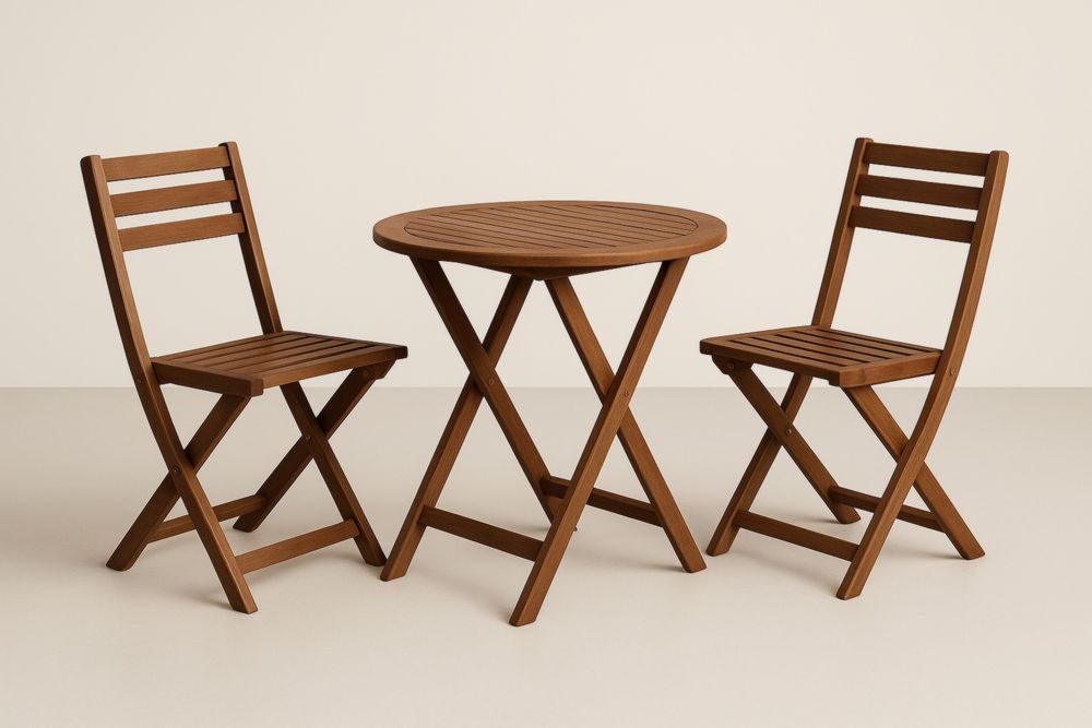 Set di Tavolo e Sedie Pieghevoli in Legno massello Marrone