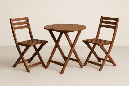 Set di Tavolo e Sedie Pieghevoli in Legno massello Marrone