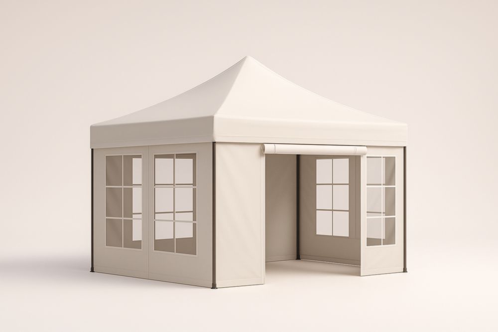Tenda pieghevole in PVC bianco con finestre