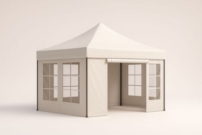 Tenda pieghevole in PVC bianco con finestre