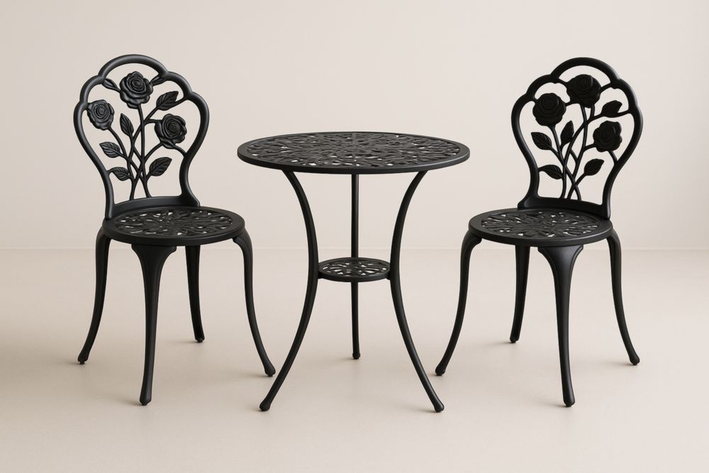 Set da Giardino in Alluminio Nero con Motivo Floreale