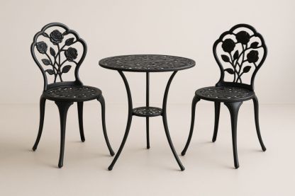 Set da Giardino in Alluminio Nero con Motivo Floreale