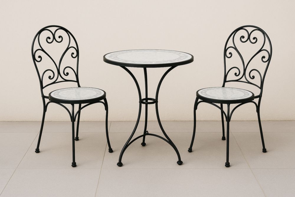 Set da Giardino Tavolo e Sedie in Ferro e Mosaico