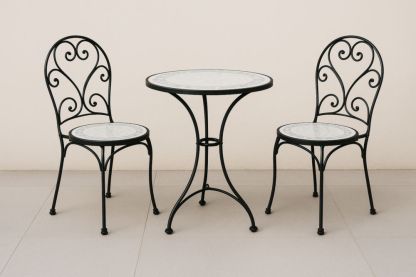 Set da Giardino Tavolo e Sedie in Ferro e Mosaico