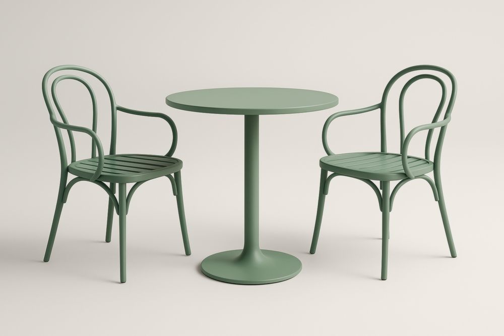 Set tavolo e sedie in alluminio verde rotondo