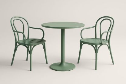 Set tavolo e sedie in alluminio verde rotondo