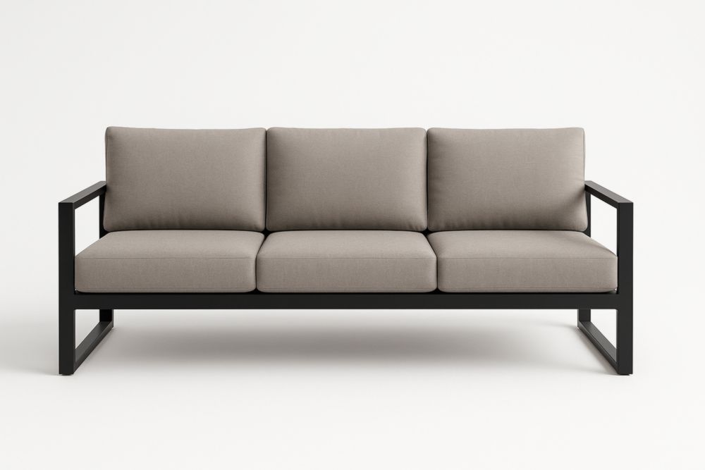 Divano a 3 Posti Metallo e Tessuto Grigio