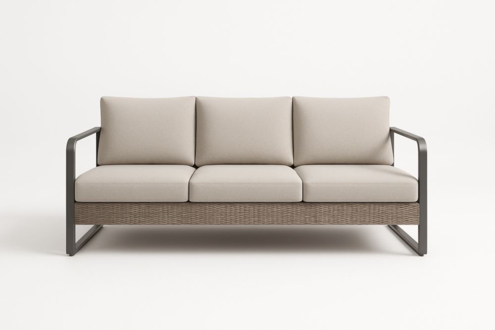 Divano a 3 posti in Alluminio e Rattan Sintetico Beige