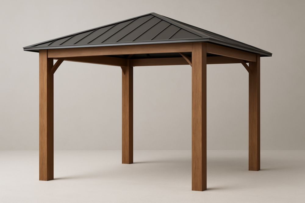 Gazebo da giardino in legno di cedro e acciaio zincato grigio