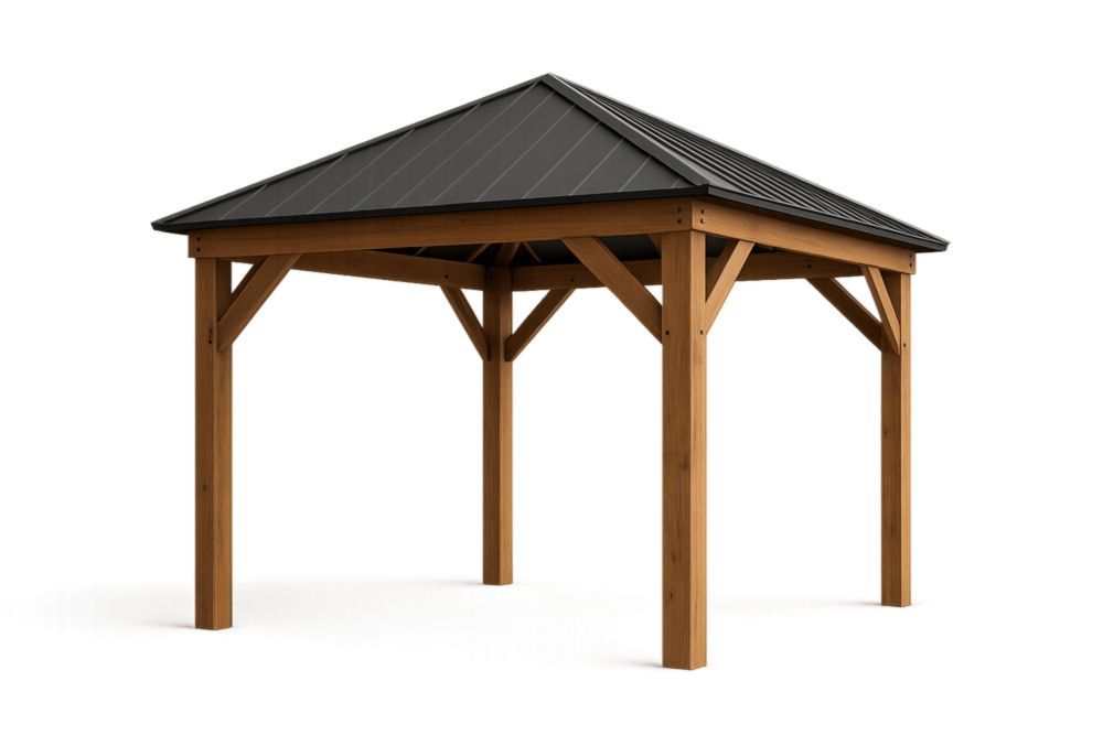 Gazebo in legno massello e acciaio nero 300x300x250 cm(Lu×L×H)