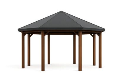 Gazebo esagonale in legno di pino con tetto in acciaio nero