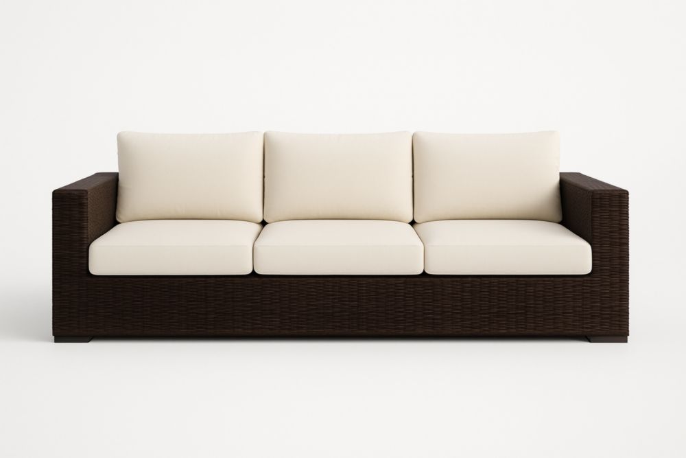 Divano 3 Posti in Rattan Sintetico con Cuscini Crema