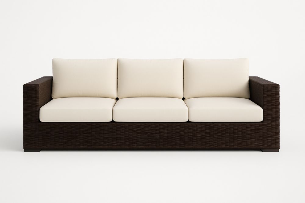 Divano 3 Posti in Rattan Sintetico con Cuscini Crema