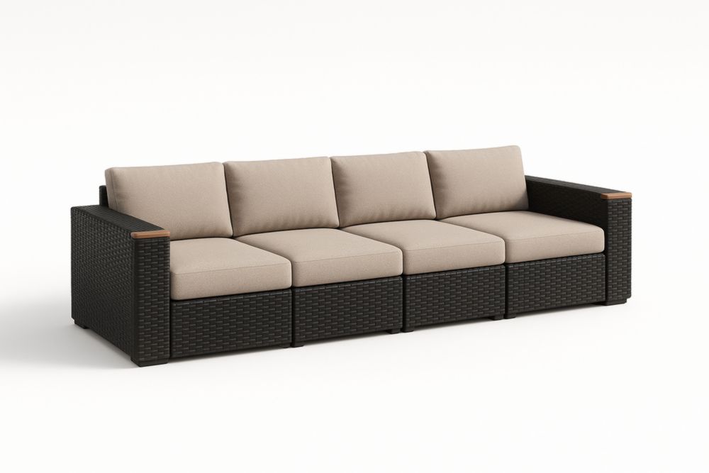Divano da Giardino in Rattan Sintetico con Cuscini Beige 4 Posti