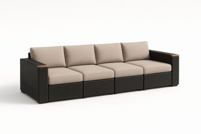 Divano da Giardino in Rattan Sintetico con Cuscini Beige 4 Posti