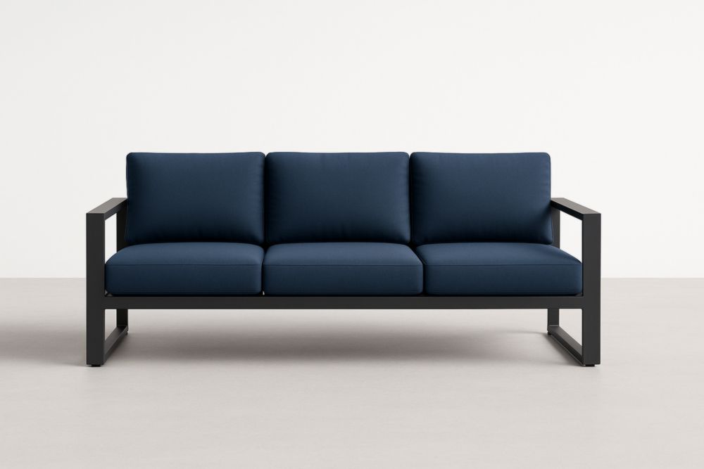 Divano a tre posti in alluminio e tessuto blu 200x80x75 cm