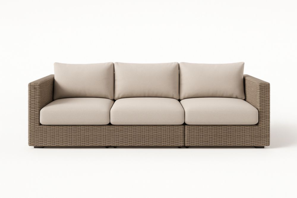 Divano a 3 Posti in Rattan Sintetico con Cuscini Beige