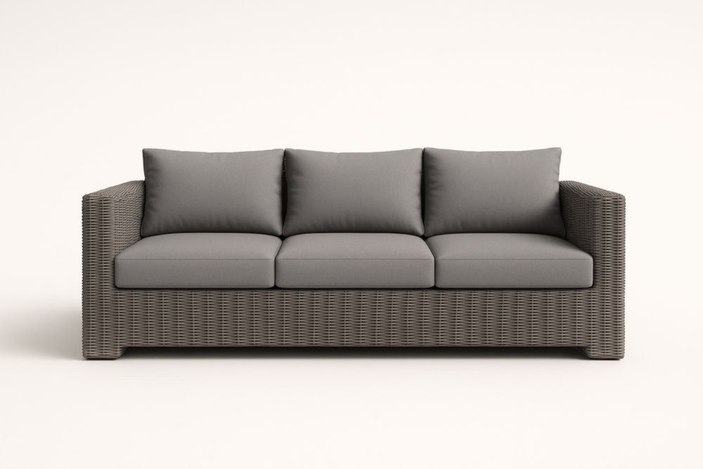 Divano tre posti in rattan sintetico grigio