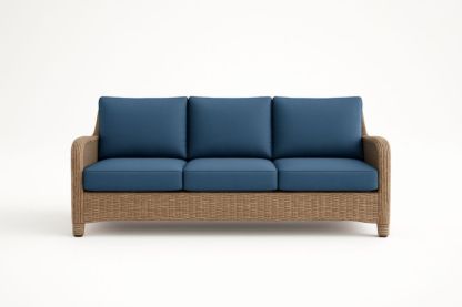 Divano 3 Posti Rattan con Cuscini Blu