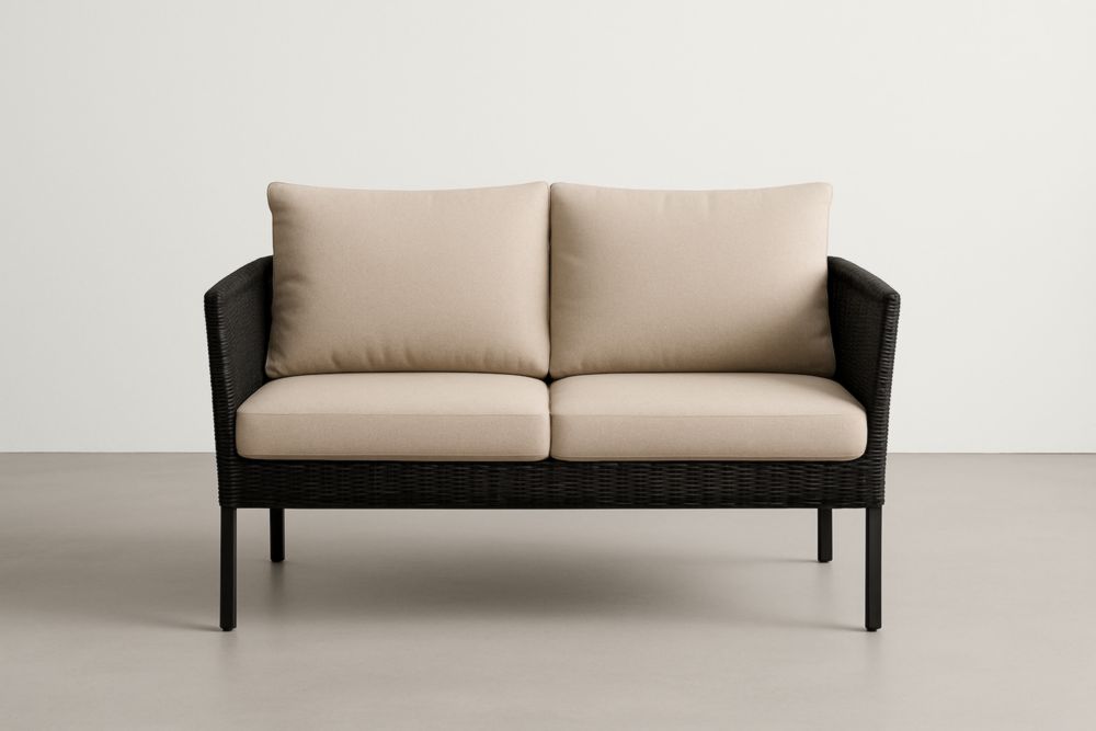 Divano da Esterno Due Posti in Rattan e Alluminio con Cuscini in Poliestere