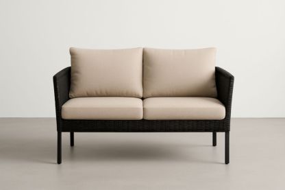 Divano da Esterno Due Posti in Rattan e Alluminio con Cuscini in Poliestere