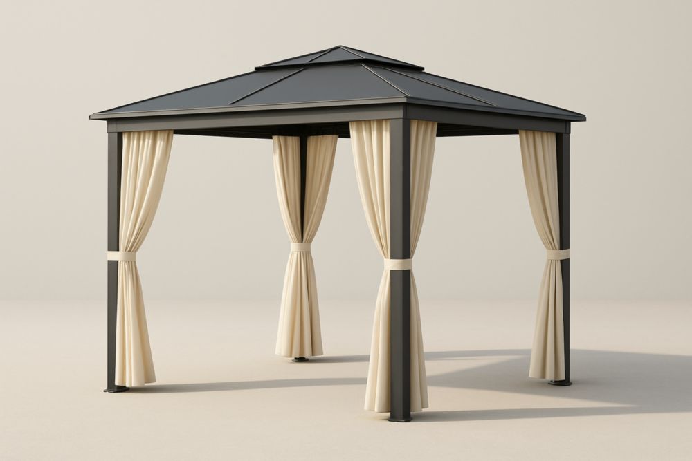Gazebo da giardino in alluminio con tetto in acciaio e teli laterali beige 300x300x270 cm(Lu×L×H)