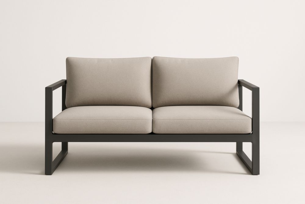 Divano a Due Posti Metallo Cuscini Grigi