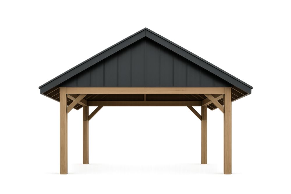 Gazebo in legno di abete con tetto in acciaio