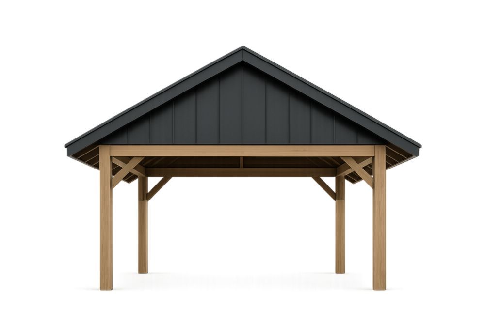 Gazebo in legno di abete con tetto in acciaio
