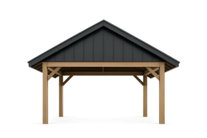 Gazebo in legno di abete con tetto in acciaio
