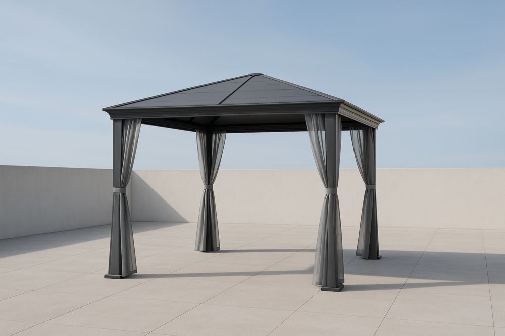 Gazebo da esterno in alluminio con tetto in poliestere grigio
