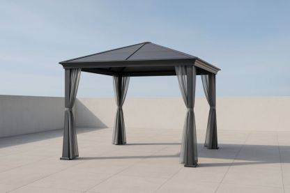 Gazebo da esterno in alluminio con tetto in poliestere grigio