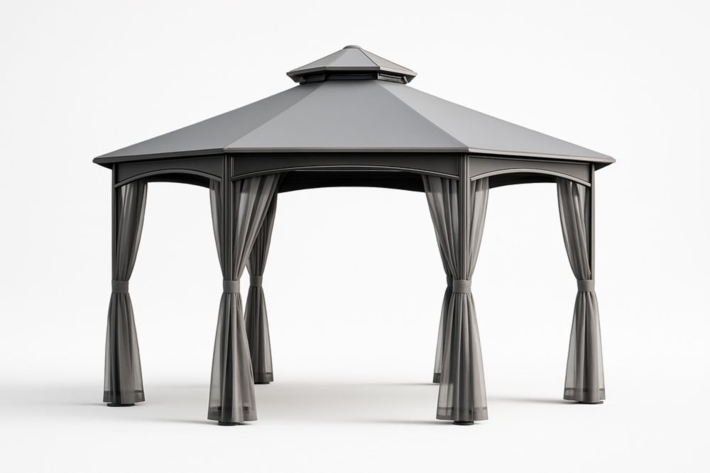 Gazebo da giardino in acciaio e poliestere grigio