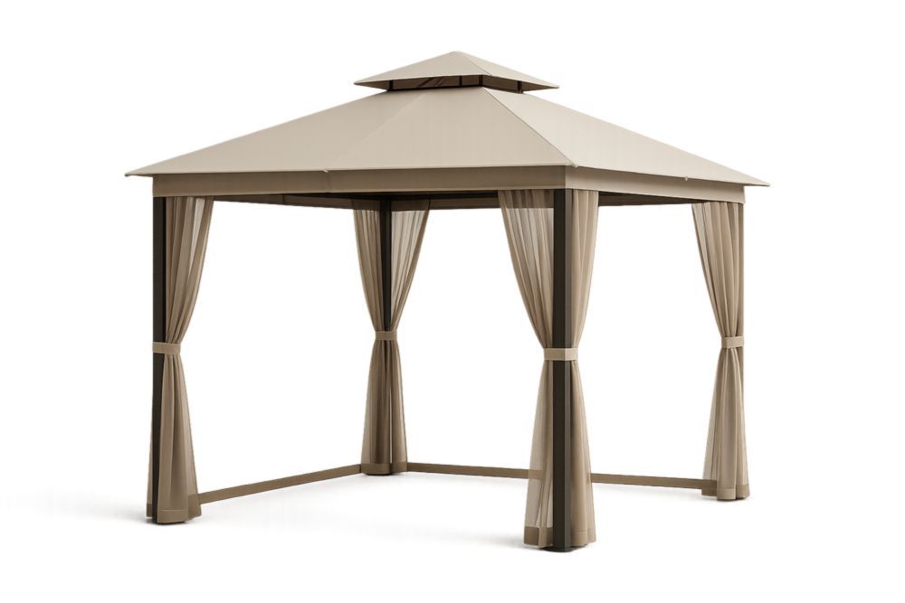 Gazebo da Giardino in Alluminio e Poliestere con Tende Beige
