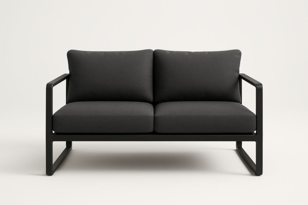 Divano due posti in alluminio e tessuto nero 140 cm