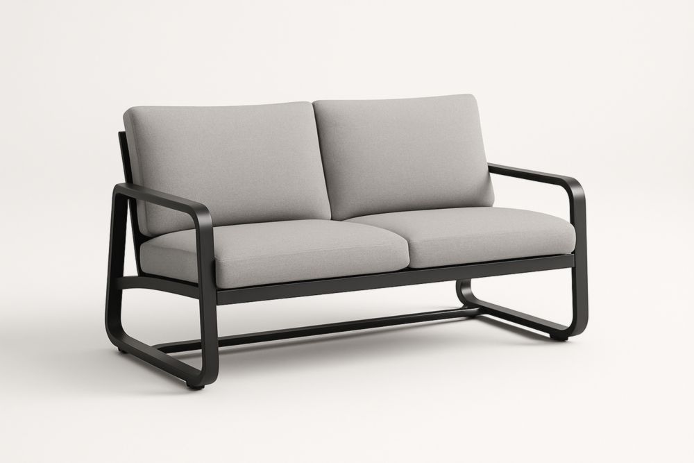Divano a 2 Posti Metallo Cuscini Grigi