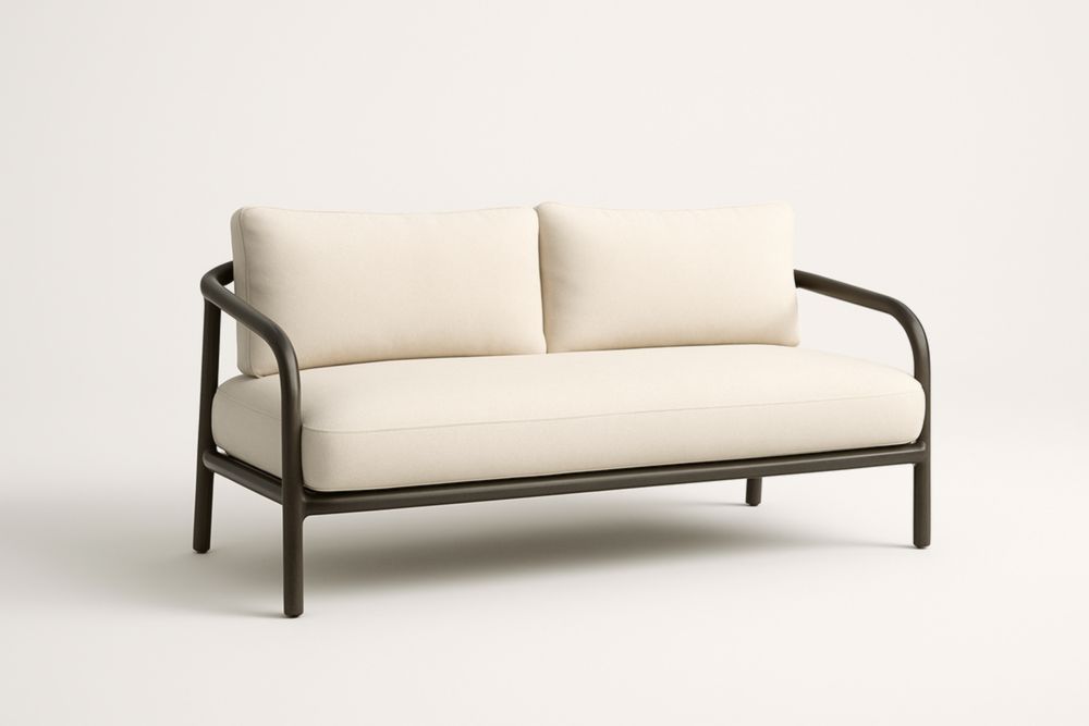 Divano a due posti in metallo e tessuto beige