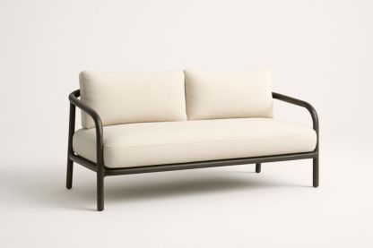 Divano a due posti in metallo e tessuto beige