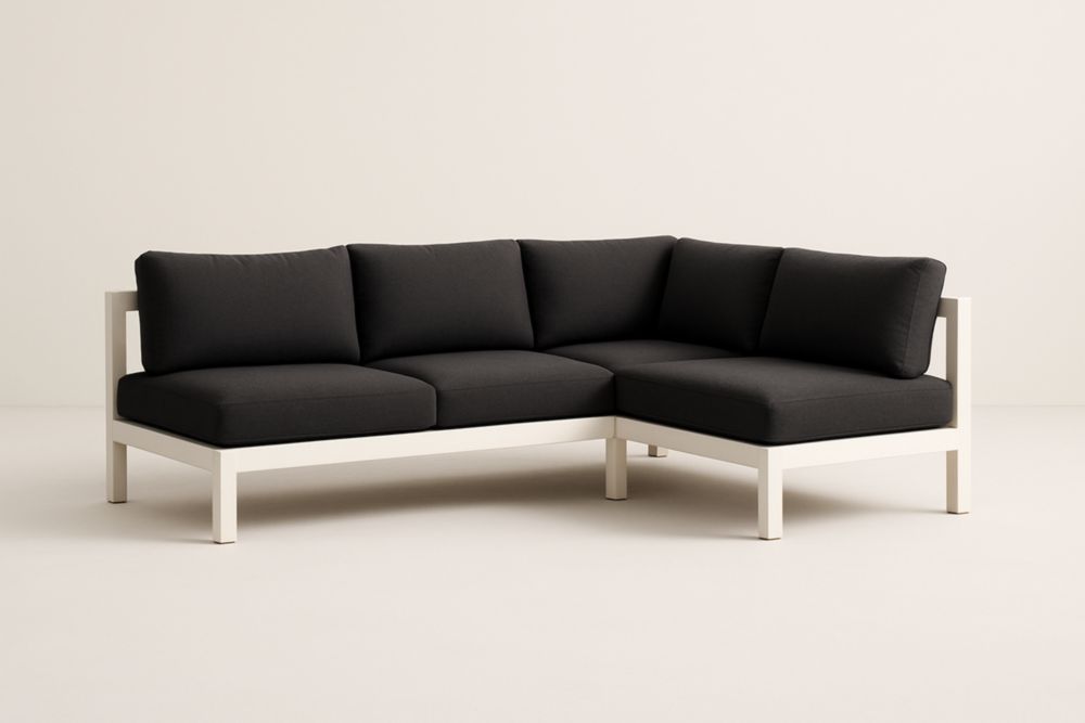 Divano Angolare Modulare in Alluminio e Tessuto Nero