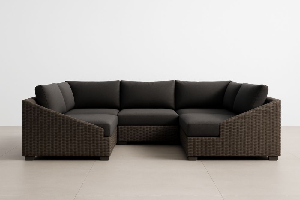 Divano angolare modulare in rattan con rivestimento in poliestere