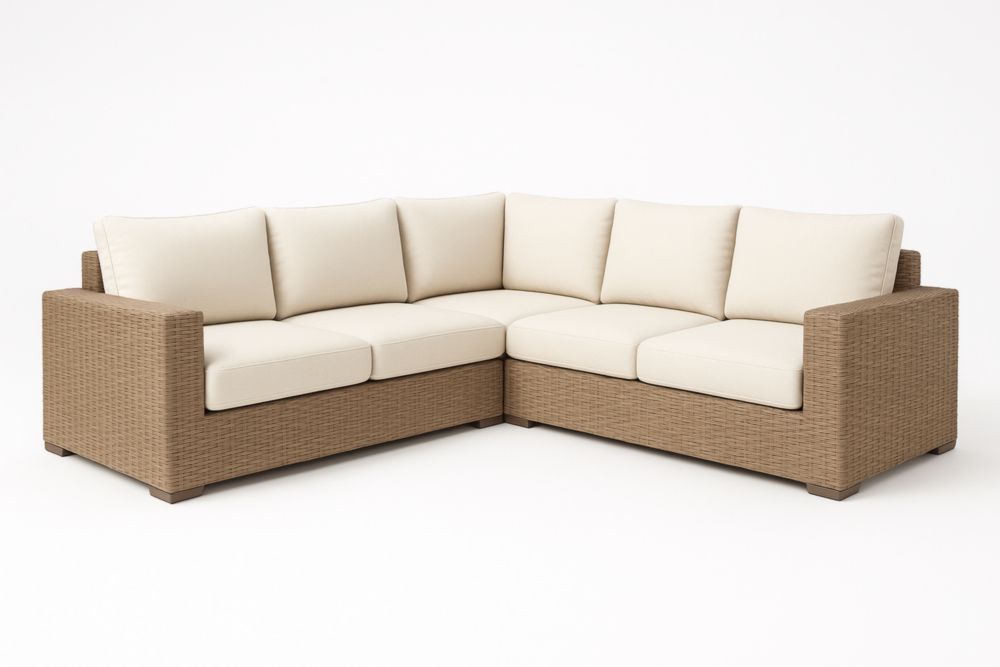 Divano angolare in rattan sintetico con cuscini in poliestere Beige